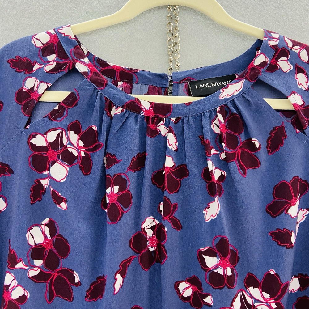 Lane Bryant Peplum‎ Top Plus SZ 26 Purple Floral Print with Bell Sleeves Peasant - Picture 4 of 9